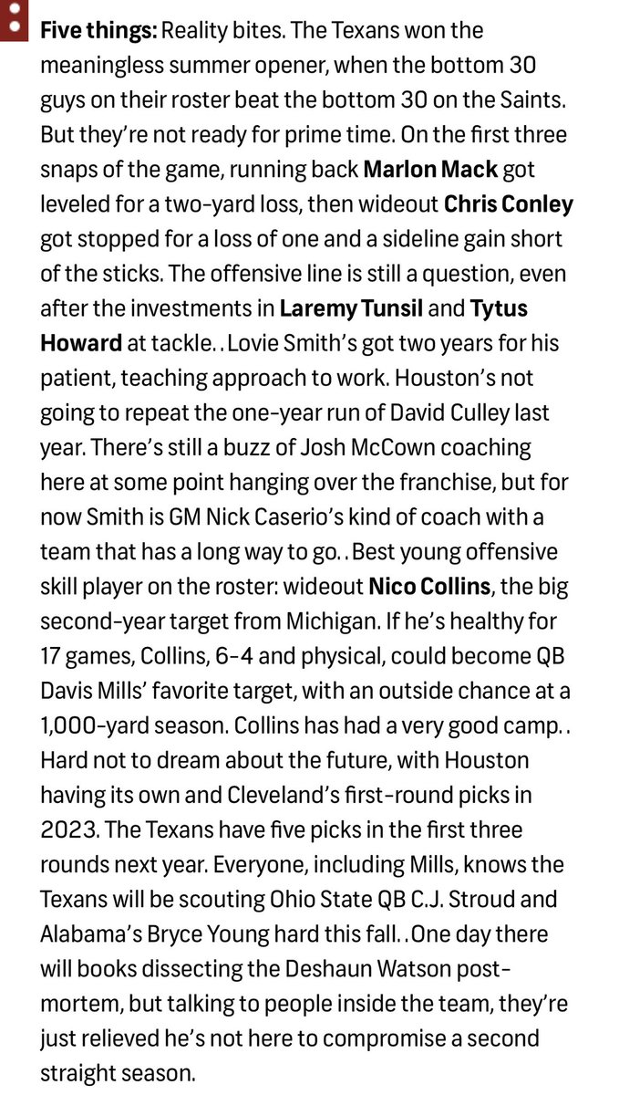 MikeMeltser's tweet photo. Peter King’s notes on the Texans https://t.co/XOtM8c4WcH