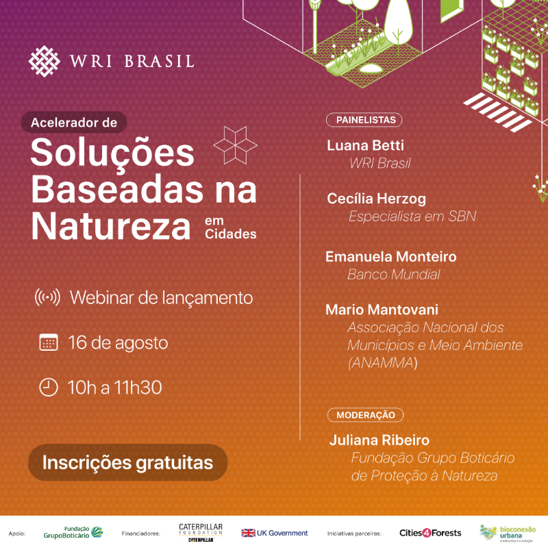 WRIBrasil's tweet photo. É amanhã! Venha conhecer o primeiro programa brasileiro de capacitação e mentoria para projetos de soluções baseadas na natureza em cidades. Participe do #webinar, tire dúvidas sobre o processo seletivo e prepare seus projetos! Inscrições gratuitas. #SoluçõesBaseadasNaNatureza