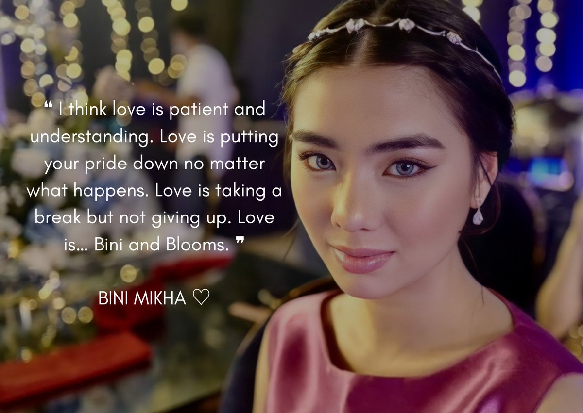 bini_quotes's tweet photo. Cs: What is LOVE? 

❝ I think love is patient and understanding. Love is putting your pride down no matter what happens. Love is taking a break but not giving up. Love is… Bini and Blooms. ❞

                            — BINI MIKHA ♡
⠀ https://t.co/zG7RwEVikC