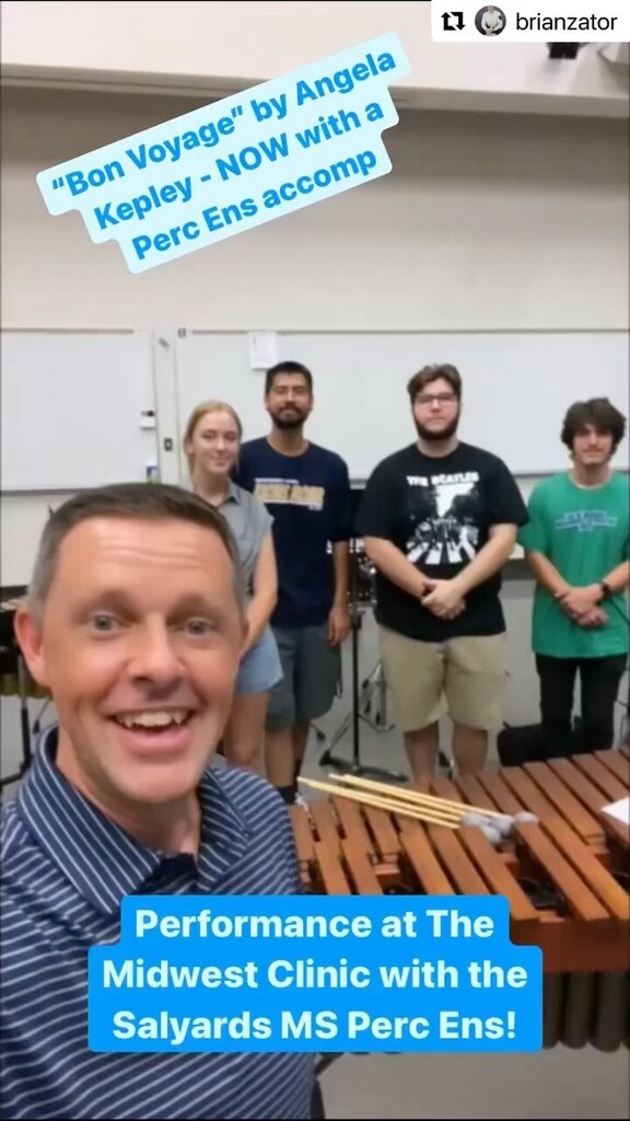 salyardsband's tweet photo. #Repost @brianzator
・・・
#marimbaminute Cant wait to perform “Bon Voyage” by Angela Kepley with the Salyards MS Percussion Ensemble at Midwest!
.
.
.
#marimbaminute #marimba #percussion #mallets #malletpercussion #snaredrum #concertpercussion #timpan… https://t.co/964TdNqWbM https://t.co/O1KtMN4hYs
