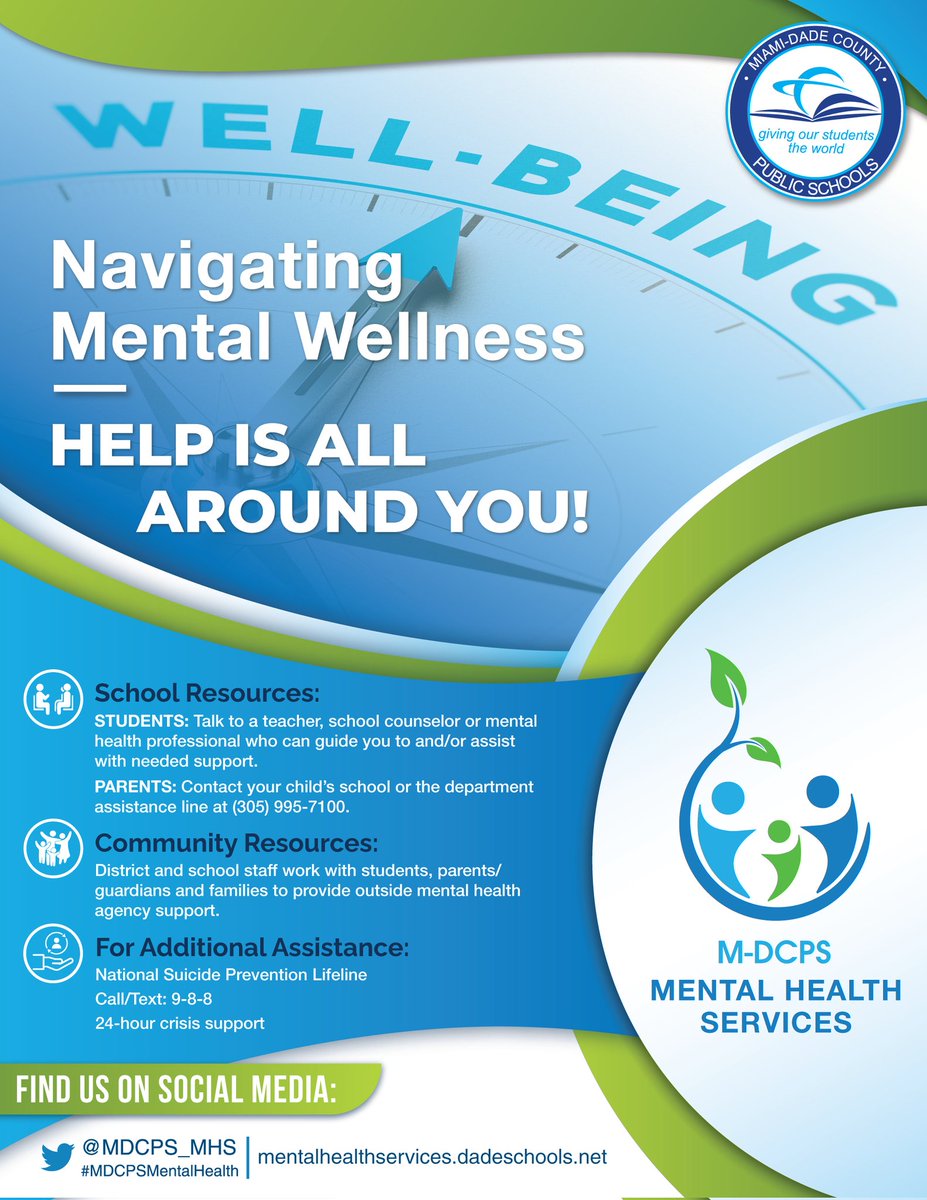 MDCPS_MHS's tweet photo. Help is all around you! Parents and caregivers as we get ready to start the new school year, for support and resources for your child, contact your child's school, the Parent Assistance Line (305) 995-7100 or visit https://t.co/BibWGypXtp. #MentalWellnessMatters #MDCPSWellness https://t.co/ju5otEnajb
