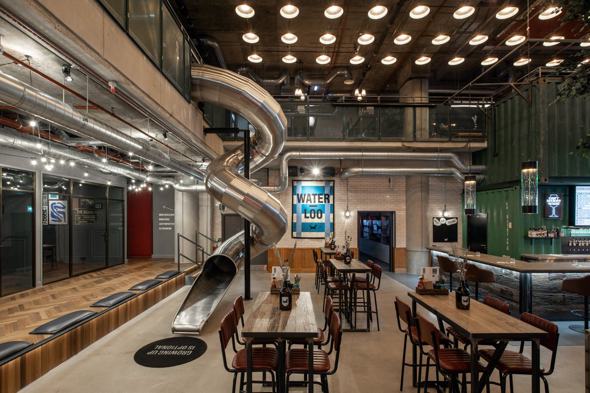 southbanklondon's tweet photo. First glimpse of the new @BrewdogWaterloo opening this Thursday. ๐
Two stunning floors of beer-drinking heaven, complete with ping pong, duckpin bowling, coworking space, cocktail hideaway, a slide (yes, a slide) and a whopping 60 taps of craft beer!
#prayfordelay https://t.co/c03BP0blkQ