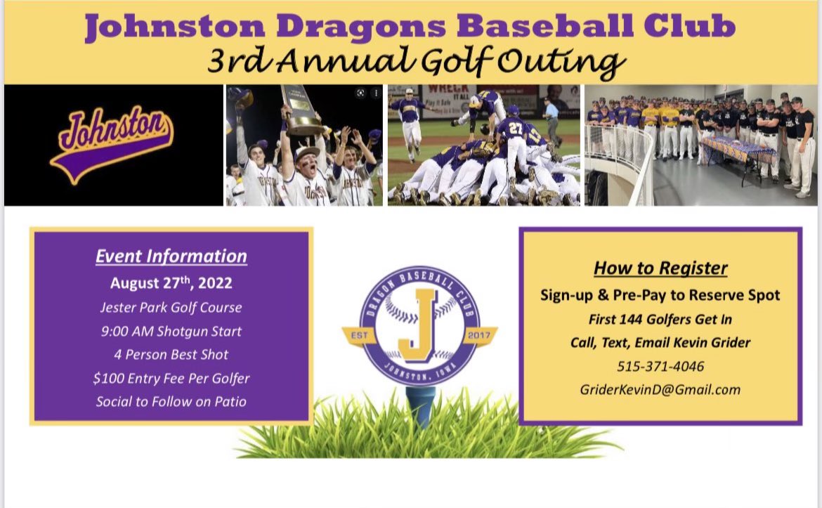 JohnstonDragons's tweet photo. Still time to sign up!  Dragon Baseball Club Golf Outing August 27th! https://t.co/qnrKqxOWiz