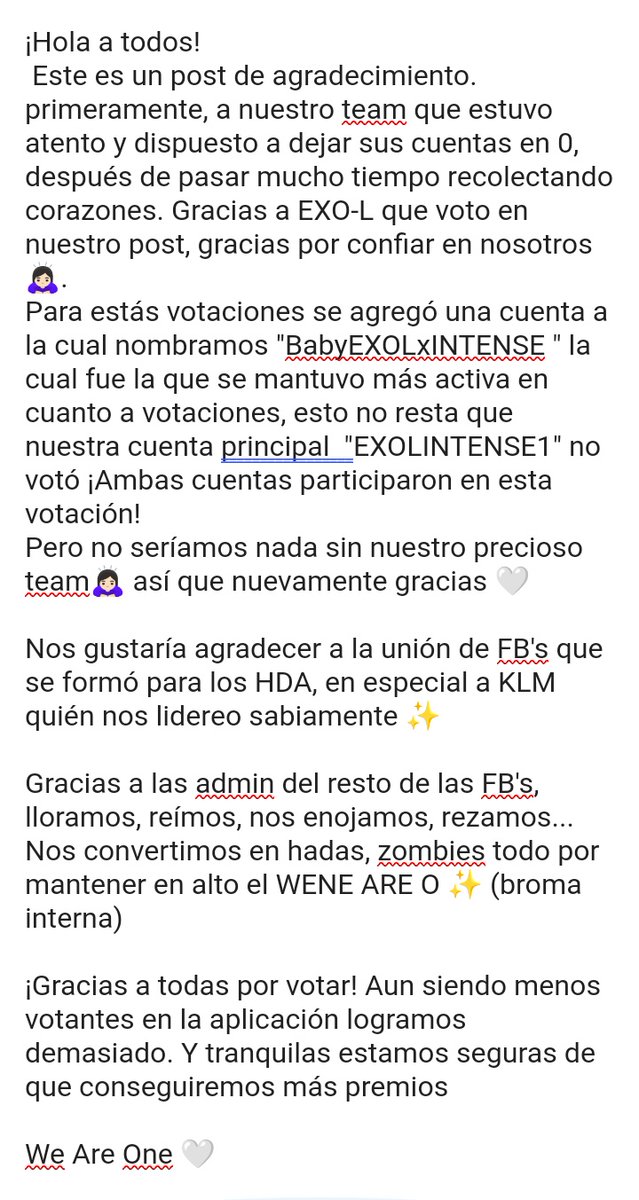 Hola! Tarde pero seguro 😼👍🏻
Aquí les dejamos nuestro más sincero gracias y nuestro reporte 🙇🏻‍♀️👍🏻
We Are One 🤍
<a href="/weareoneEXO/">EXO</a> #EXO