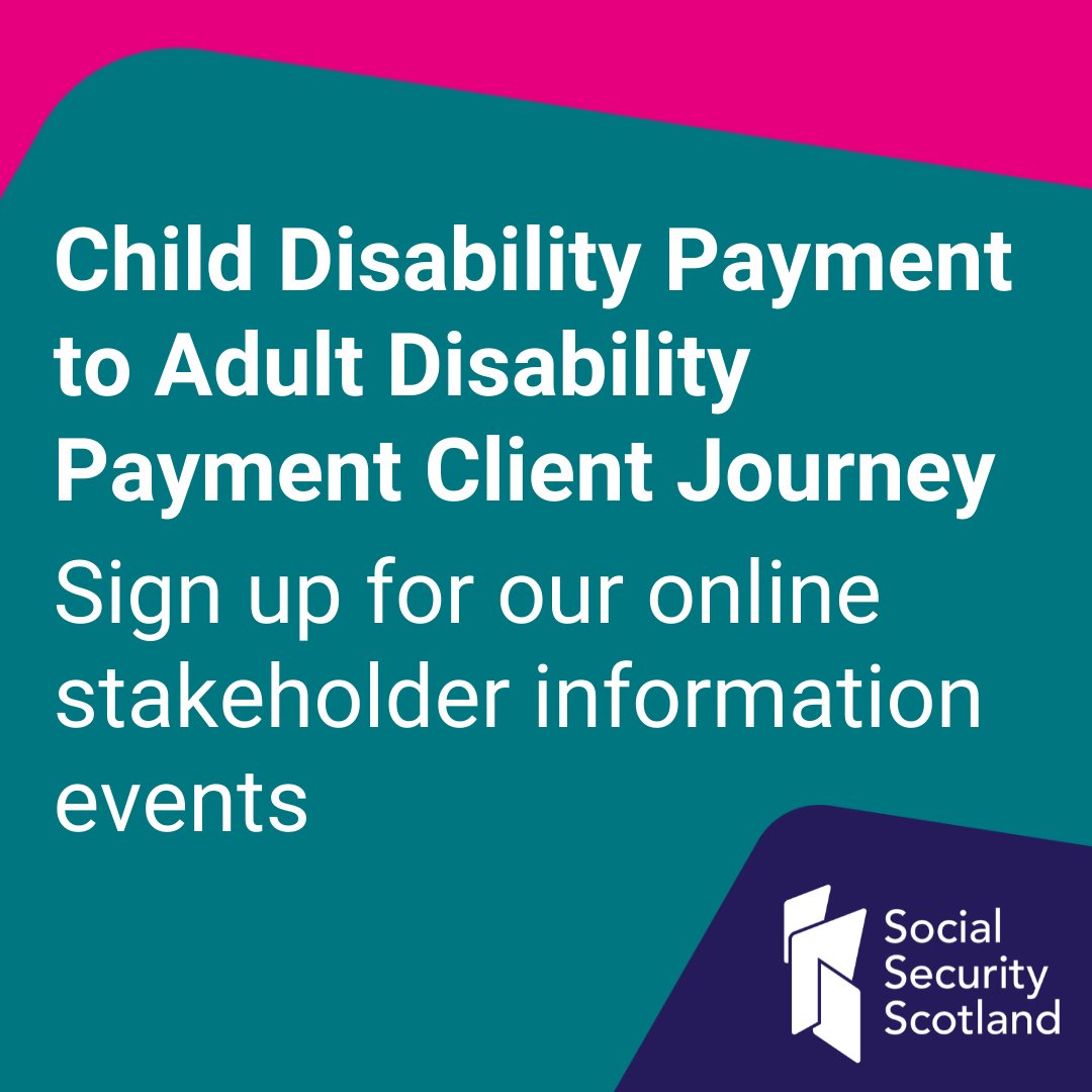 SocSecScot's tweet photo. From Autumn 2022, we will be contacting Child Disability Payment clients who are approaching the age of 16 and may be eligible for Adult Disability Payment.

If you will be supporting people through this process, sign up to our stakeholder info event: https://t.co/efm7NGVJTa https://t.co/IujTv2UfnL