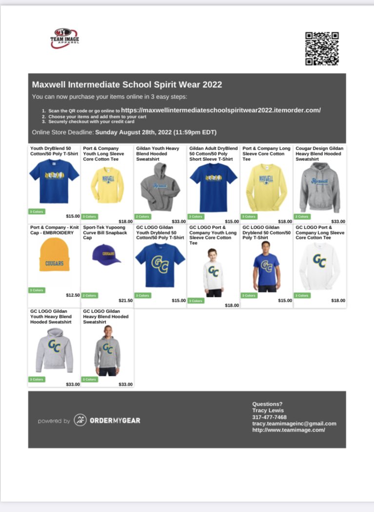 MIS Spirit Wear Sale: store closes on August 28th.  See flyer for details.  #proud2bMIS #GCSC
