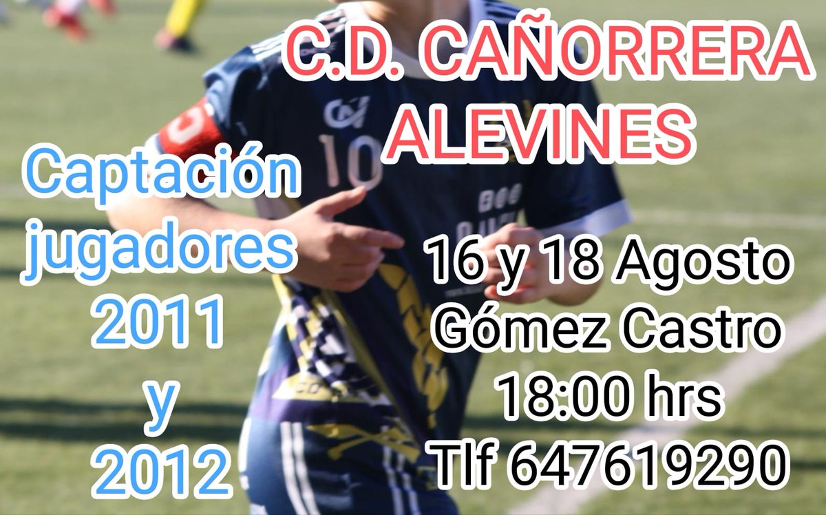 canorrera's tweet photo. Si quieres participar y jugar en nuestro equipo Alevín, pásate por el estadio Gomez Castro los dias 16 y 18 de agosto. ¡¡Te esperamos!! https://t.co/wAi7uK1mn1