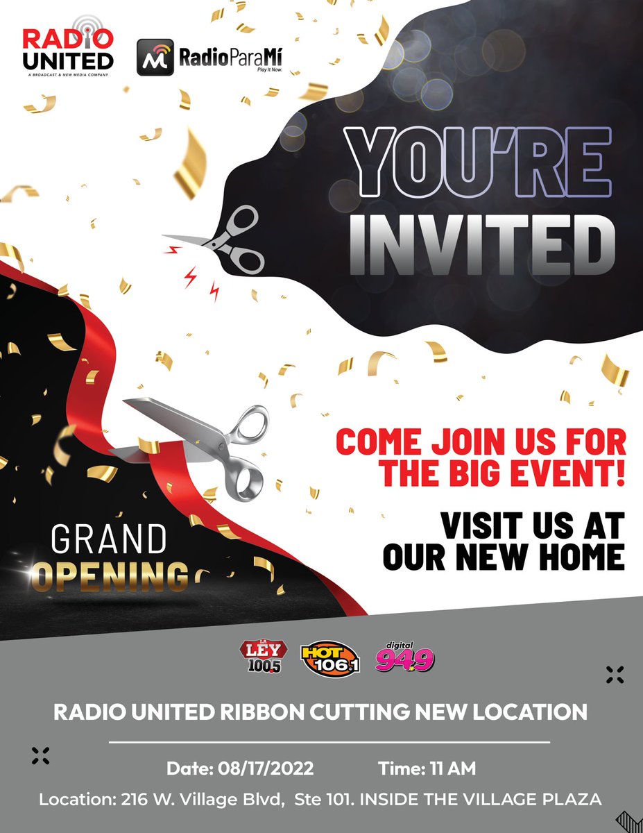 LaredoChamber's tweet photo. Join us this Wednesday August 17th at 11 AM as we welcome our members at Radio United, LLC - Laredo to their new home! ๐
๐216 W. Village BLVD, Suite 101
#chamberstrong #radiounited #Laredotx #radio #ribboncutting #moving #newlocation #relocating #radiostation #media https://t.co/PcxpIPhRul