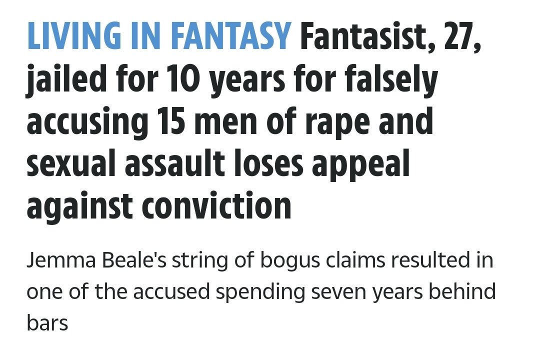 ThatUmbrella's tweet photo. False accusations are VERY real and RUIN LIVES.

She falsely accused 15 men - sent one man to jail for 7 years - and got a mere 10 years for it. https://t.co/olKwwpSv6h
