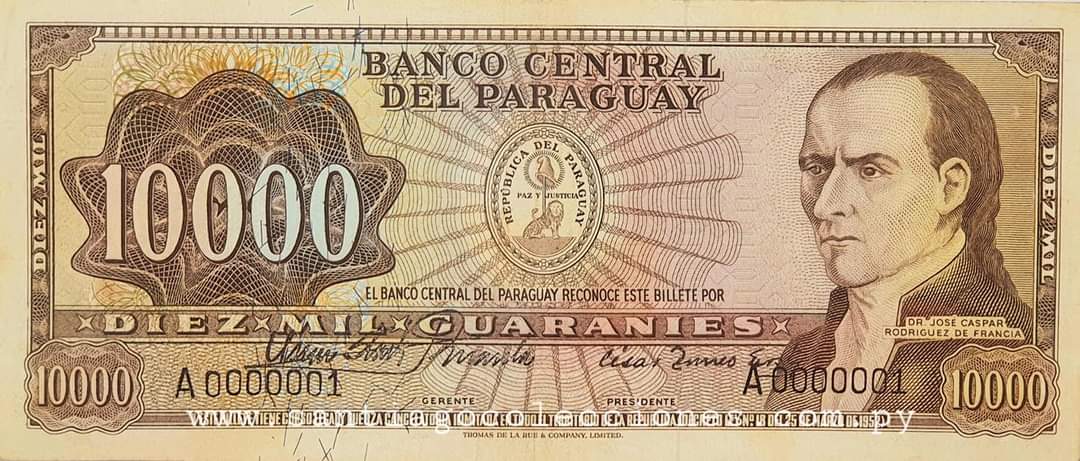 billetesdelpy's tweet photo. Un Billete legendario, y una curiosa coincidencia? 

Hoy se cumplen 59 años de la puesta en circulación del Billete de 10.000 Guaraníes, siendo uno de los más antiguos de la región que siguen teniendo validez. https://t.co/vUgI8tpDWR