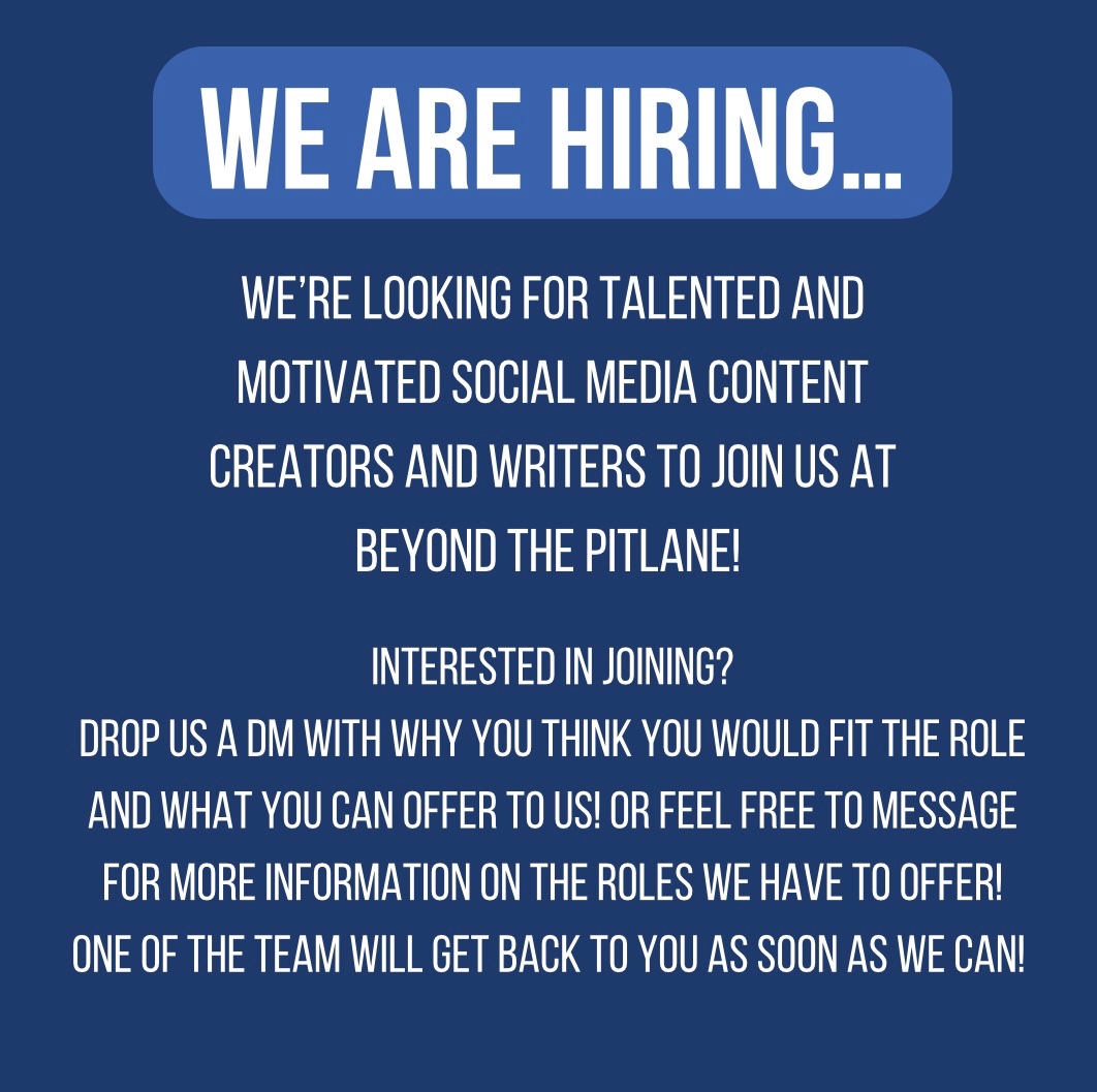 beyondthepit's tweet photo. We’re looking for talented and motivated social media content creators and writers to join our team at beyond the PitLane!
Interested in joining us or want more info? Drop us a dm here or on instagram and the team will get back to you!!! https://t.co/g9W2DplyTY