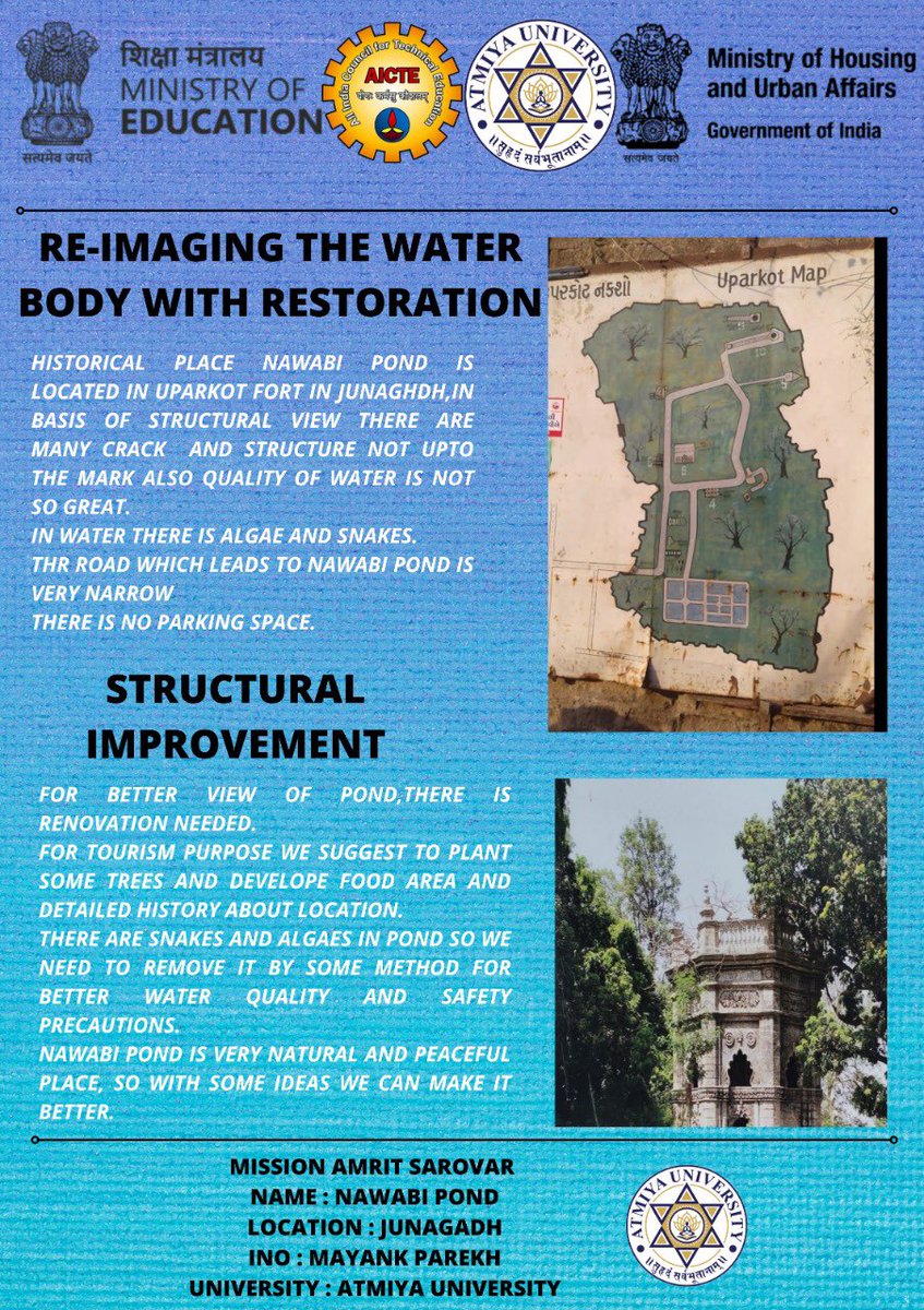 ZalaKunal3's tweet photo. #MissionAmritSarovar :- Jal Dharohar Sanrakshan 
Mission Amrit Sarovar:- Jal Dharohar Sanrakshan Internship 
Location Name :- Nawabi pond ( Junagadh) 
Team Name :- Atmiya university 
#AICTE #Atmiyauniverstiy  #jaldharoharsanrakshaninternship 
@AICTE_INDIA  @MayankPrime https://t.co/9wgH27K628