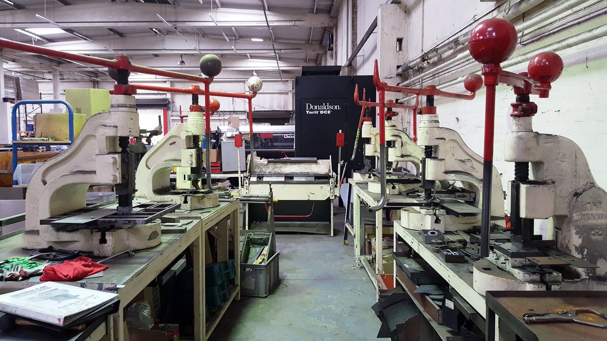 burleyfires's tweet photo. It's another hot #MakerMonday & we are busy #manufacturing our 'Custom Made Gas Burners'. They're perfect for converting solid fuel fire grates. As you can see we have some very old equipment #flypress that we use to make them! All our trays are made from #BritishSteel. #UKmfg https://t.co/8sS5iDjQjU