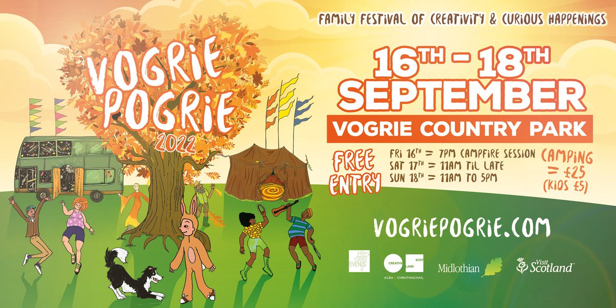 Vogrie Pogrie is back from the 16-18th Sept with a FREE celebratory weekend of innovative open air performance & creative happenings at #Vogrie Country Park. Find out more and get ready for this fantastic family friendly #festival in #Midlothian! locateinmidlothian.co.uk/vogrie-pogries…