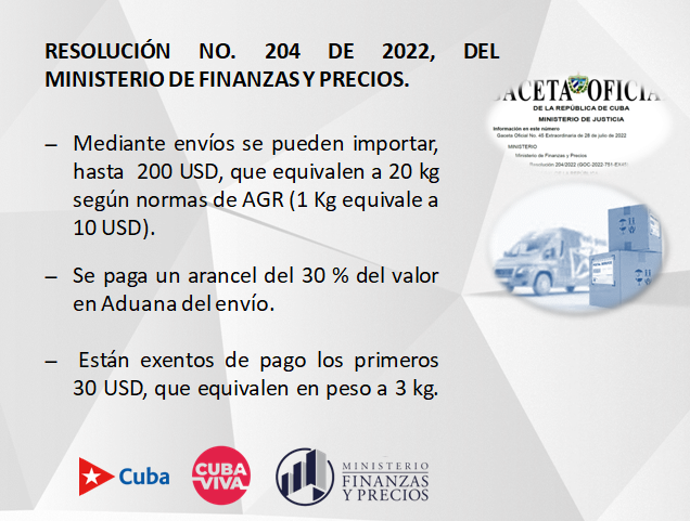 finanzasprecios's tweet photo. 🎯De acuerdo con la Resolución 204 de @finanzasprecios, publicada en la @gaceta_de No. 45 Extraordinaria del 28/7/2022 q entra en vigor este 15 de agosto, los beneficios arancelarios a la población que reciben envios desde el exterior👇son:
#FinanzasyPrecios 
#Cuba🇨🇺 https://t.co/6rz0LZHFvU