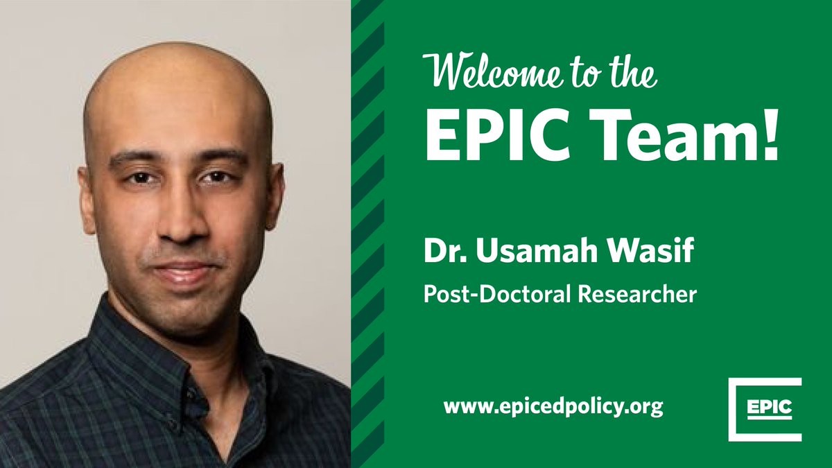 EPICedpolicy's tweet photo. We are thrilled to welcome Dr. Usamah Wasif to EPIC! He received his Ph.D. in economics from the University of New Mexico and will be joining the team examining Michigan’s teacher workforce. @uwasif90 @KatharineStrunk https://t.co/clIv6CbuD9