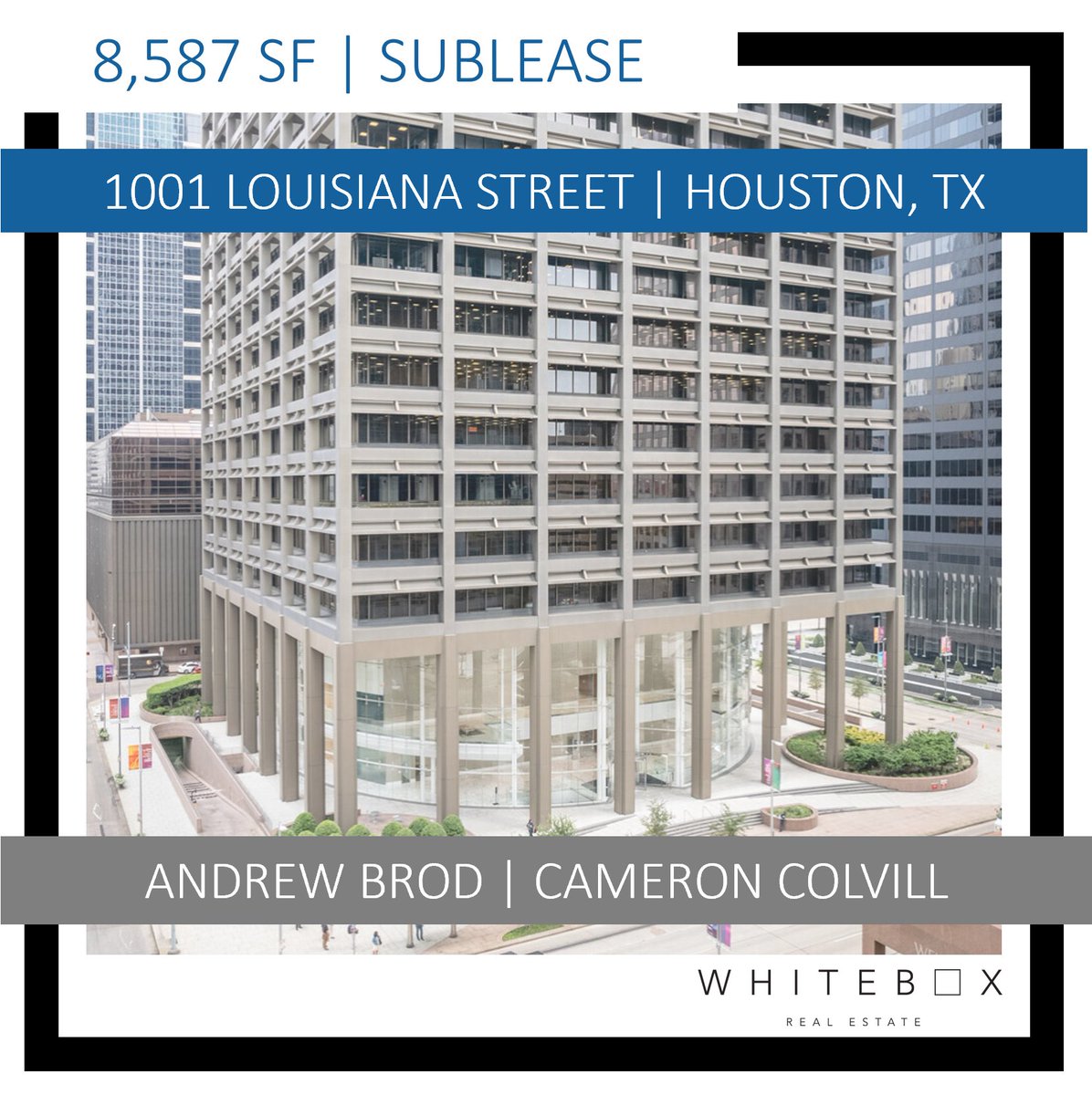 Sublease on Louisiana Street in Houston available immediately. 12 offices, 13 work stations, elevator exposure and much more. For more information on this sublease, contact Andrew Brod at 713-589-2108 

whiteboxrealestate.com/1001-louisiana…