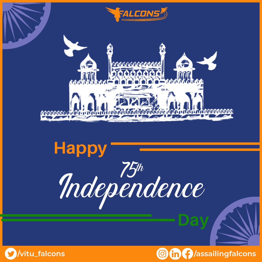 vitu_falcons's tweet photo. Today let us take some time to value our nation and never forget the sacrifices.
Team Assailing Falcons wishes you a Happy 75th Independence Day.
#independenceday #15august #assailingfalcons #flyfromwithin #IndiaAt75 #75years #falcons #IndiaIndependenceDay #freedom #india https://t.co/Jh6tBbncVI
