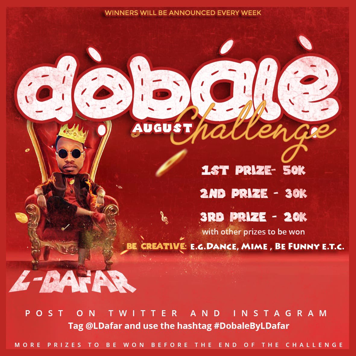 sleek_khay's tweet photo. #Dobale August Challenge is here 🤩
Create a Meme, Dance video or anything creative with #Dobale by @LDafar and stand a chance of wining 50k 🥳🤩 https://t.co/84sUGYK3ig