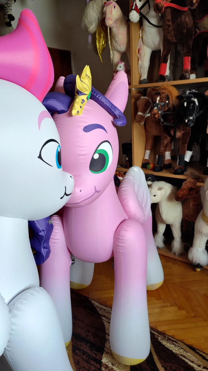 RaelegP's tweet photo. Hello everyone , i want to introduce an new inflatable pony  / pegasus in mine collection - princess Zipp Storm from G5 series , made by Hongyi . So princess Pipp Petals  can finaly meet  her older sister . Who knows maybe next time visit me Queen Haven. https://t.co/mMZ9FRRa2a
