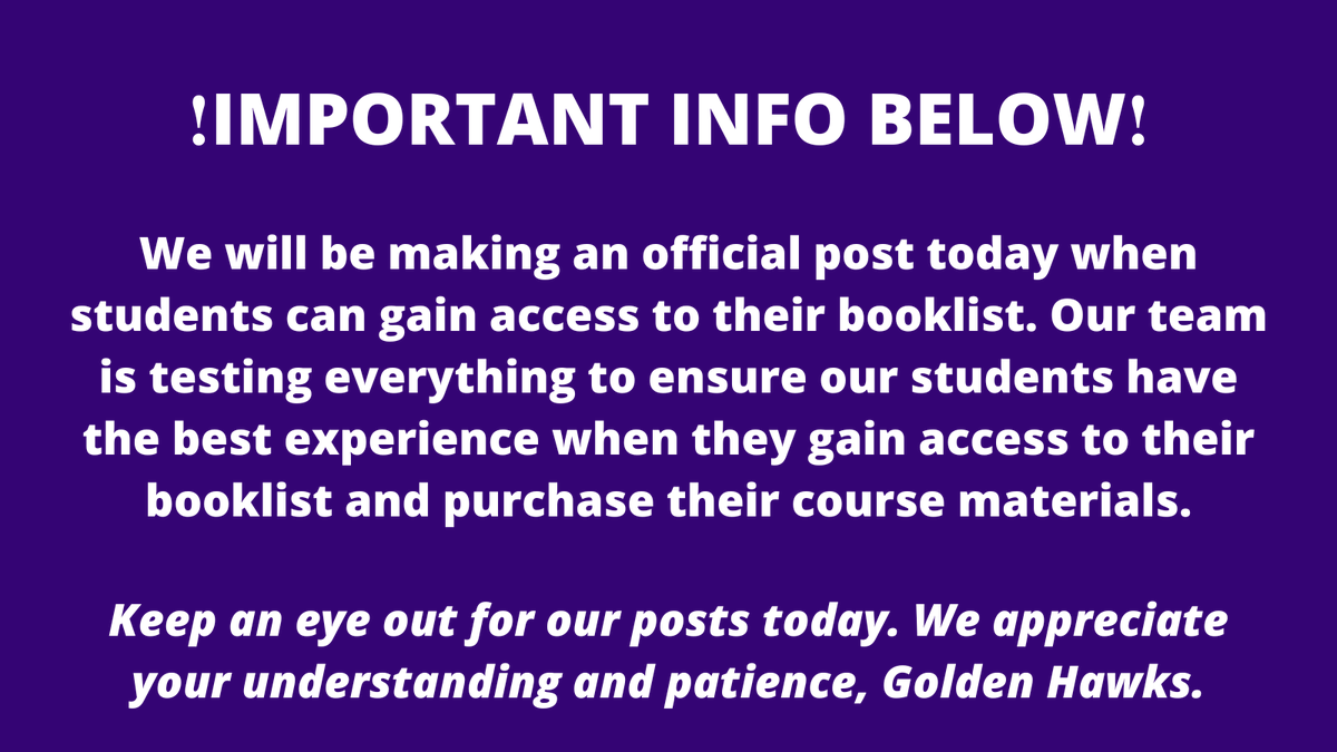 ❗️BOOKLIST INFO BELOW❗️ We will be making an official announcement today when students can gain full access to their booklist. Our team is working diligently to ensure the best experience for all our students when they access their booklist and purchase their course materials.