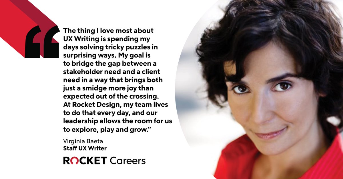 rocketdesign's tweet photo. At Rocket Design, you can expect growth in the best ways. 🌳 This week Virginia Baeta ,Staff UX Writer, will share some thoughts. https://t.co/vFsu0hQsd8