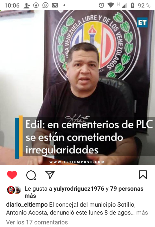 radio_bemba's tweet photo. El Concejal Antonio Acosta Ha Denunciado A Gregory Nuñezpor los Medios de Comunicación sobre las Irregularidades en Dicho Cementerio y Segundo el Edil de Barcelona siendo investigado por la Camara Municipal de Sotillo por Usurpacion de Funciones https://t.co/fyyTJu2i0K