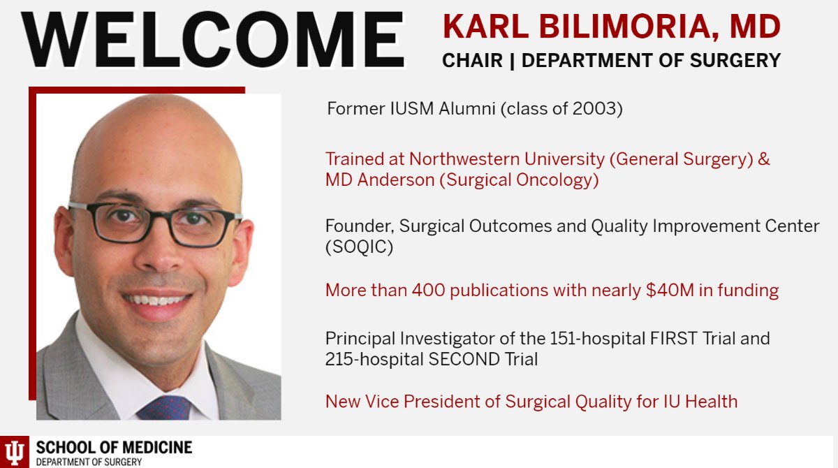 We wish a warm welcome to our new Department of Surgery Chair at <a href="/IUMedSchool/">IU School of Medicine</a> Dr. Karl Bilimoria!! Follow him at <a href="/kbilimoria/">Karl Bilimoria</a> 

#iusurgery #gensurgmatch2023