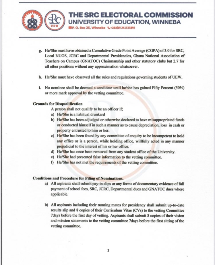 UEWelections's tweet image. Hi people of UEW. This is the Constitutional instrument presented by the EC