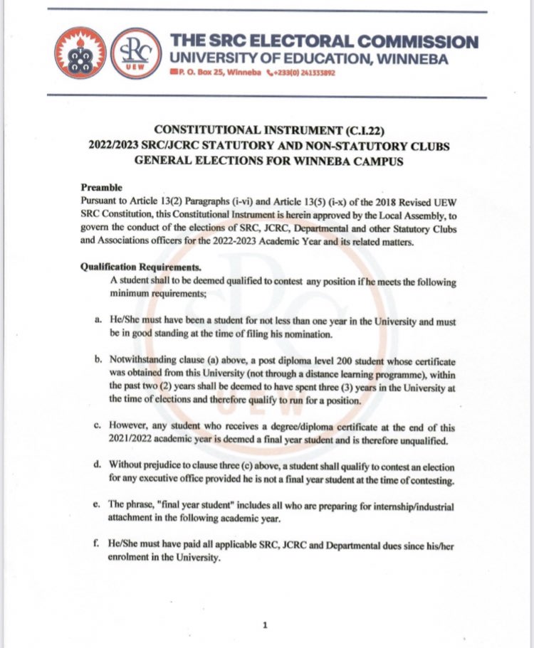 UEWelections's tweet image. Hi people of UEW. This is the Constitutional instrument presented by the EC