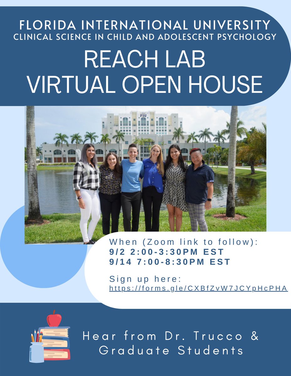 Interested in adolescent substance use? Attend the ReACH Lab Open House (Directed by <a href="/ElisaTruccoPhD/">Elisa Trucco</a>) housed within <a href="/FIUCCF/">FIU CCF</a> @FIUPsychology. Sign up here: forms.gle/jrtFk9nRwQk87B… <a href="/PsychinOut/">PsychinOut 🧠</a> <a href="/AcademicChatter/">Academic Chatter™</a>