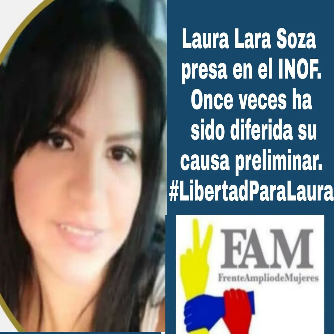 FteMujeresVzla's tweet photo. Once veces ha sido diferida la causa preliminar de Laura Lara, presa política en el INOF. #LibertadParaLosPresosPoliticos https://t.co/8jcPNb66I4