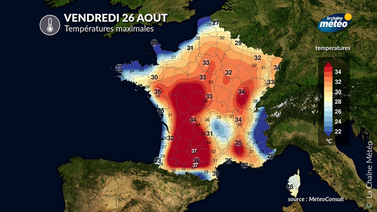 lachainemeteo's tweet photo. 🥵 Une nouvelle #vague_de_chaleur nous menace-t-elle fin août ?  À moins de 10 jours de l'échéance, l'entêtement des modèles météo pour ce scénario depuis plusieurs jours semble indiquer une bonne fiabilité. Les 40°C pourraient être à nouveau atteints dans le sud... https://t.co/iTTvV7mZje