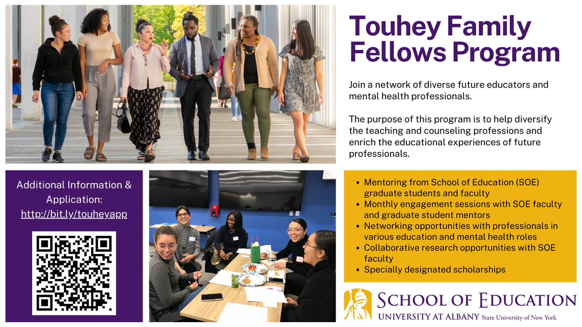 UAlbanyEdu's tweet photo. Are you a #UAlbany undergrad interested in the #education or #mentalhealth fields? Apply to be a Touhey Family Fellow and find your community. Mentoring, scholarships, research opportunities and more! https://t.co/BZiYTgTd7v https://t.co/wW3nLXHMVI