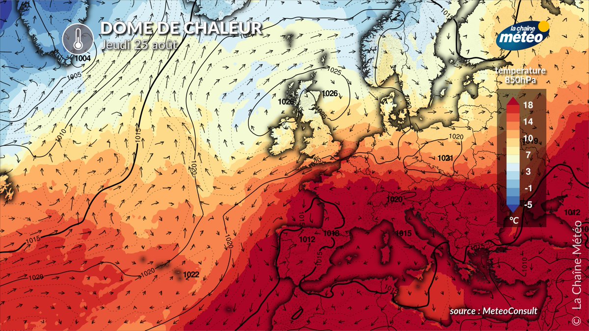 lachainemeteo's tweet photo. 🥵 Une nouvelle #vague_de_chaleur nous menace-t-elle fin août ?  À moins de 10 jours de l'échéance, l'entêtement des modèles météo pour ce scénario depuis plusieurs jours semble indiquer une bonne fiabilité. Les 40°C pourraient être à nouveau atteints dans le sud... https://t.co/iTTvV7mZje