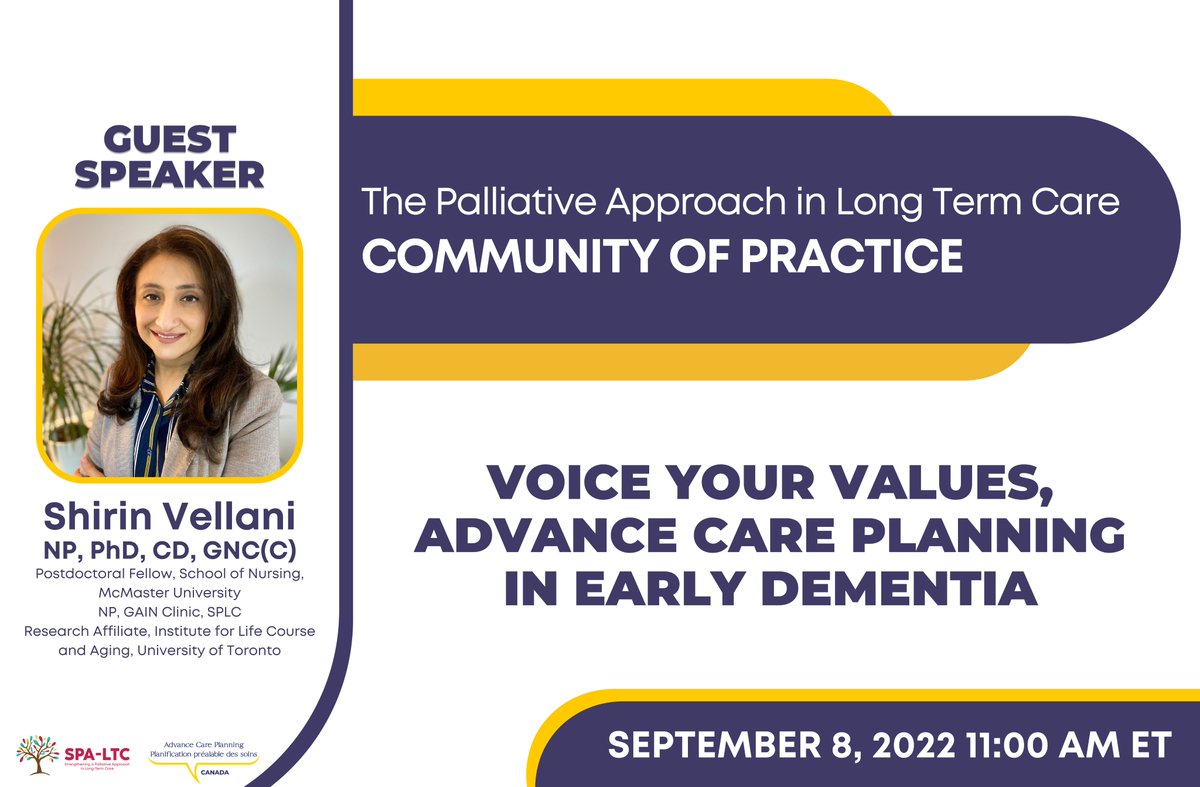 AdvanceCarePlan's tweet photo. Join us on Thursday, Sept 8 at 11AM ET and hear @vellani_shirin speak about the importance of #ACP &amp; voicing your values in early #dementia. 

Sign up to join in the conversation 👇https://t.co/1EgIqpr0Zt

#ACPinCanada #AdvanceCarePlanning #ACP #PersonCenteredCare #SPALTC https://t.co/nF8Udzv5XS