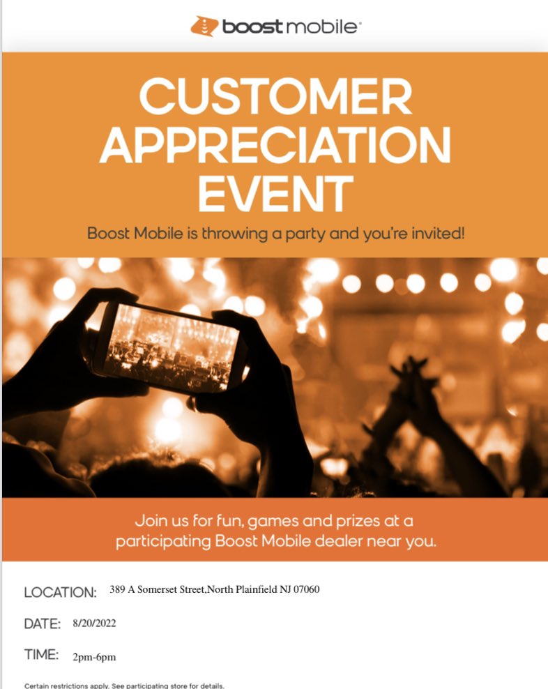 SteveKBoostmobile (@stevekboost) on Twitter photo Come join Boost Mobile Dj Event!Saturday 8/20 @389 A Somerset St # North Plainfield NJ 2-6pm💥LiveDj/FREE 📱 when SWITCH/FREE INTERNET/Boost Giveaways &more!!🎉🎊<a href="/BoostSylver/">BoostMobileSylver</a> <a href="/mattmboost/">Matt M</a> @BoostMobileJose <a href="/S00536915/">Shawn A</a> <a href="/PedroBoost1/">Pedro.Mota</a> Come join Boost Mobile Dj Event!Saturday 8/20 @389 A Somerset St # North Plainfield NJ 2-6pm💥LiveDj/FREE 📱 when SWITCH/FREE INTERNET/Boost Giveaways &more!!🎉🎊<a href="/BoostSylver/">BoostMobileSylver</a> <a href="/mattmboost/">Matt M</a> @BoostMobileJose <a href="/S00536915/">Shawn A</a> <a href="/PedroBoost1/">Pedro.Mota</a>
