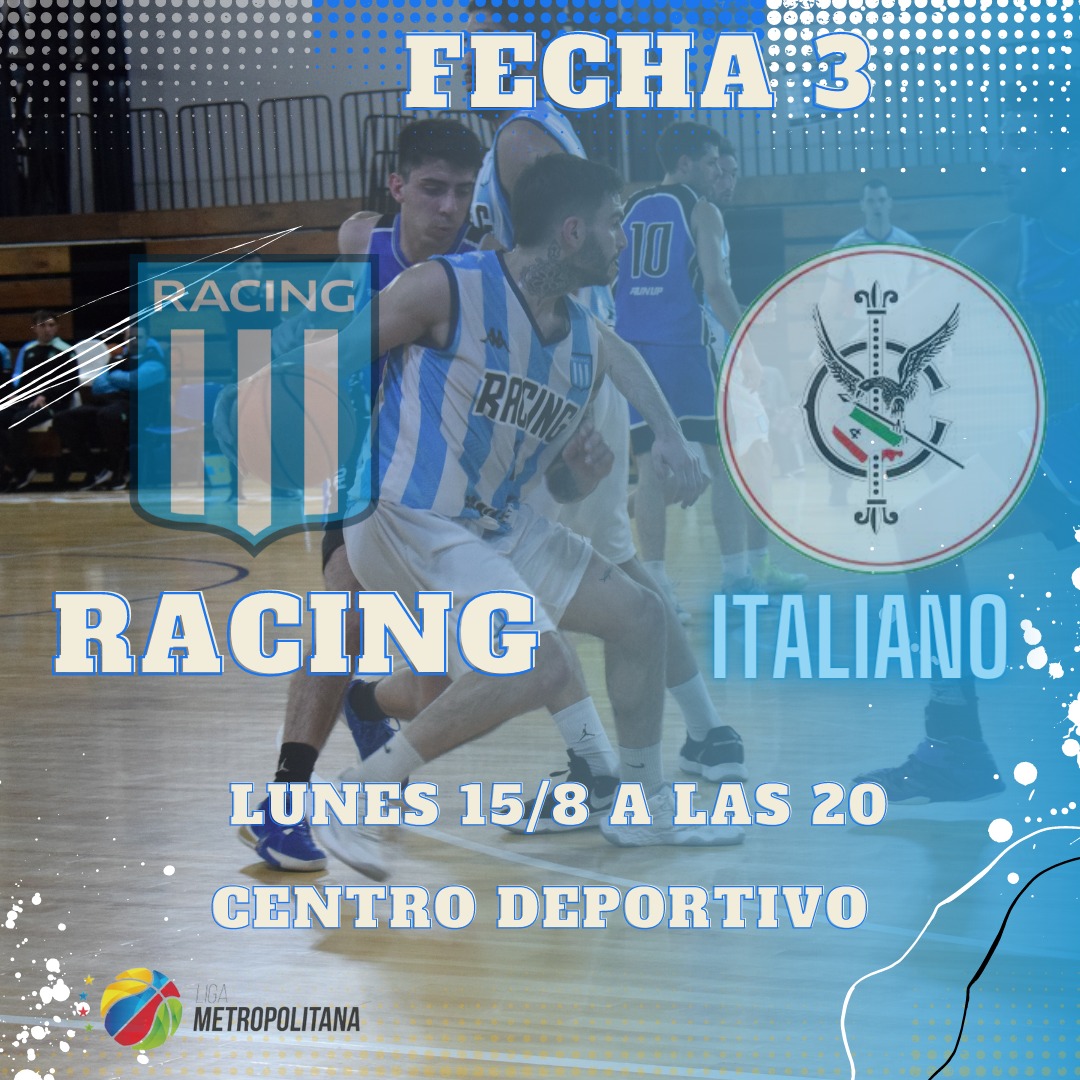 ¡Hoy juega #Racing !✔️

En el cierre de la tercera jornada, <a href="/BasketRacing/">Basket Racing</a> recibirá a Club Italiano por la fecha 3 del Grupo H en la Liga Metro 2022 en el Centro Deportivo desde las 20hs.

¡Acércate a alentar a la Academia!