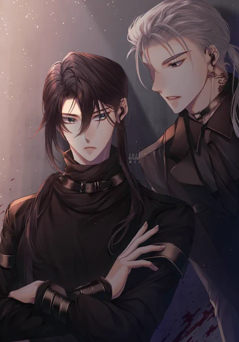 【オリギナル】Warming up art, using greyscale coloring technique back. Featured my modern AU son, Rience Ford and his godfather. #oc #hisurioc #originalart 