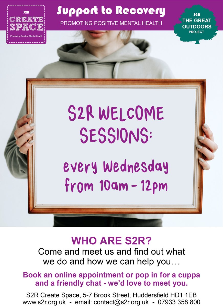 S2R Create Space (@createspaces2r) on Twitter photo S2R Welcome Sessions 🙂
Drop in or make an appointment by emailing us at: contact@s2r.org.uk to meet our facilitators and find out what S2R has to offer you!
<a href="/tslkirklees/">Third Sector Leaders Kirklees</a> <a href="/oc_kirklees/">One Community</a> <a href="/HWKirklees/">Healthwatch Kirklees</a> <a href="/KirkleesCouncil/">Kirklees Council</a> <a href="/commlinksnorth/">Community Links</a> <a href="/cr8tivekirklees/">Creative Kirklees</a> @rfmentalhealth S2R Welcome Sessions 🙂
Drop in or make an appointment by emailing us at: contact@s2r.org.uk to meet our facilitators and find out what S2R has to offer you!
<a href="/tslkirklees/">Third Sector Leaders Kirklees</a> <a href="/oc_kirklees/">One Community</a> <a href="/HWKirklees/">Healthwatch Kirklees</a> <a href="/KirkleesCouncil/">Kirklees Council</a> <a href="/commlinksnorth/">Community Links</a> <a href="/cr8tivekirklees/">Creative Kirklees</a> @rfmentalhealth
