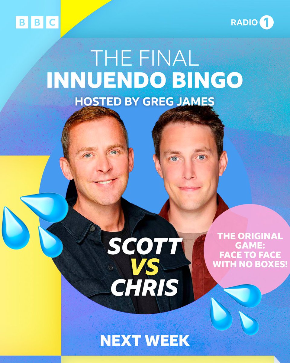 BBC Radio 1 (@bbcr1) on Twitter photo the best clips! <a href="/scott_mills/">Scott Mills</a> vs @chris_stark! face to face!
Don't miss the FINAL Innuendo Bingo - hosted by <a href="/gregjames/">Greg James</a>.
๐ Tuesday 23rd from 1pm on @bbcsounds. the best clips! <a href="/scott_mills/">Scott Mills</a> vs @chris_stark! face to face!
Don't miss the FINAL Innuendo Bingo - hosted by <a href="/gregjames/">Greg James</a>.
๐ Tuesday 23rd from 1pm on @bbcsounds.