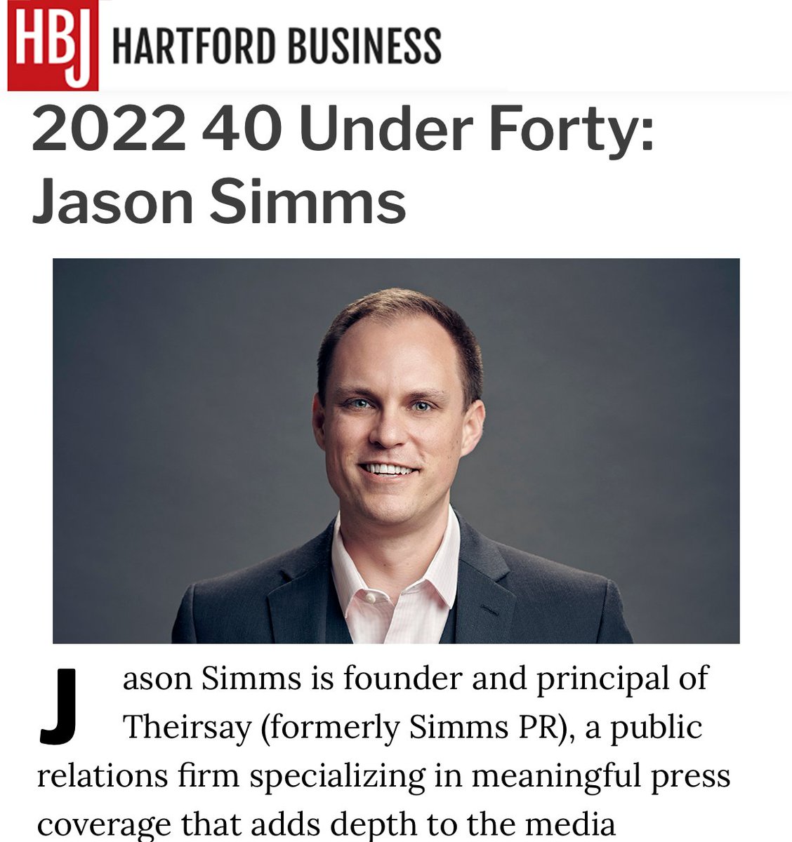 After moving to CT a decade ago, I can't imagine a better place to start a company or family. Thank you to the Hartford-area business community for welcoming me in and giving me the chance to build @Theirsay. hartfordbusiness.com/article/2022-4… @HartfordBiz