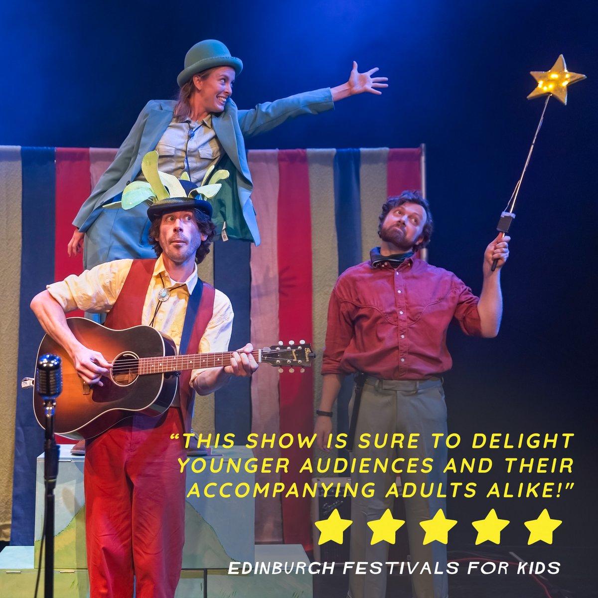 FIVE STARS! ⭐️⭐️⭐️⭐️⭐️

Thanks @edinfestforkids for the kind words! Read the full review at bit.ly/3pkOfWY

We're at @AssemblyFest all this week at 10am then touring the UK this autumn! 🦖

@edfringe #familytheatre #gigtheatre #livemusic #roarfortheplanet #dinosaurs