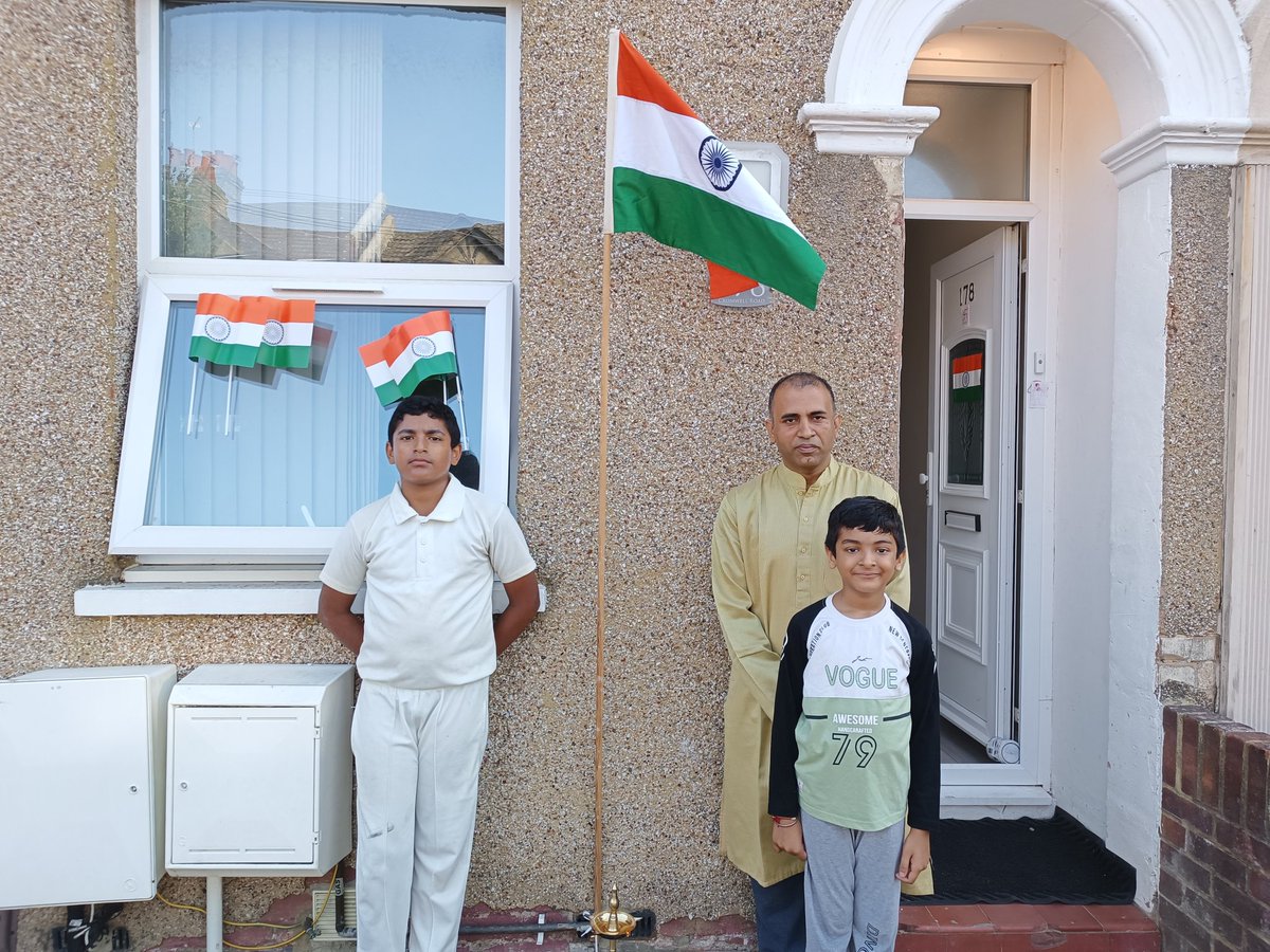 Azadi ka amrutmahotsav celebration with family! Thanks <a href="/HCI_London/">India in the UK</a> <a href="/DrSJaishankar/">Dr. S. Jaishankar</a> for your kind help with our tricolour. Jai hind, jai Bharat!