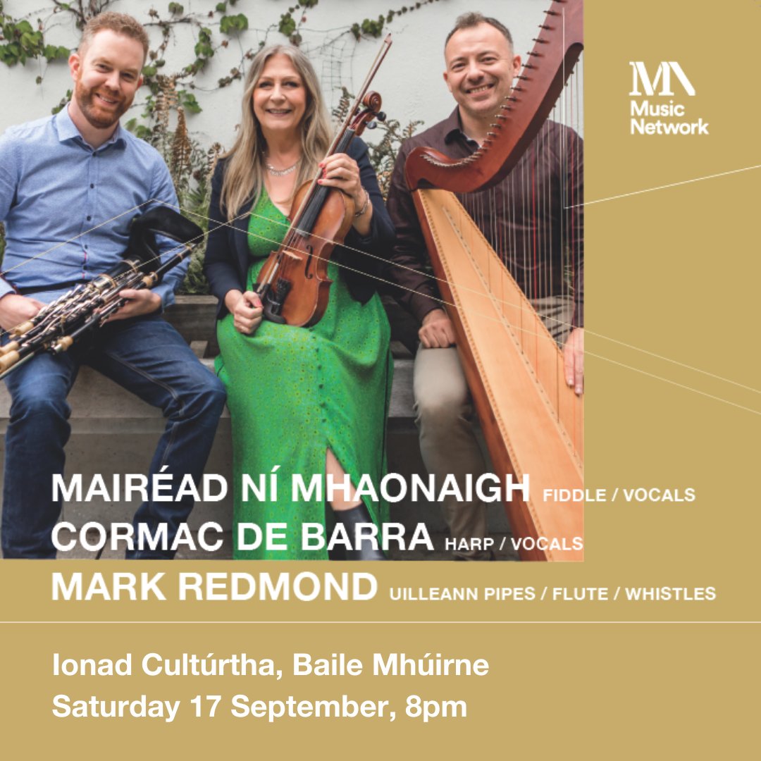 The journey continues...​
​
Mairéad Ní Mhaonaigh, Cormac De Barra &amp; Mark Redmond will continue their tour and take to the stage in <a href="/ionadculturtha/">Ionad Cultúrtha</a>, Baile Mhuirne on September 17th. ​
​
<a href="/CarraigFinn/">Mairead Ni Mhaonaigh</a> <a href="/cormacharper/">Cormac De Barra</a> <a href="/RedmondMr/">Mark Redmond</a>

Book your tickets here: bit.ly/3dh5ohJ