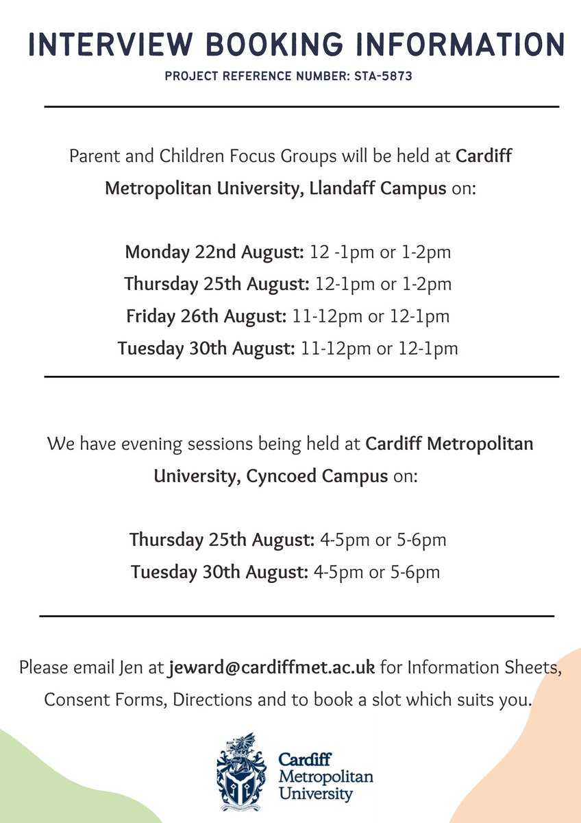 ❕Have Your Say❕

<a href="/PublicHealthW/">Public Health Wales</a> and <a href="/CardiffMetCSHS/">Health Sciences</a> are looking for Children and Parents to explore their views around childhood vaccinations. 

Get in contact to book your slot at jeward@cardiffmet.ac.uk 

@Isherwood_Kate @Nannon_Phillips <a href="/BHallingberg/">Britt Hallingberg</a> <a href="/agtomlinson/">Alastair Tomlinson</a>