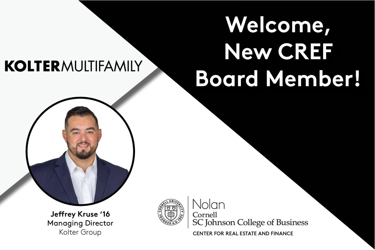 Please join us in welcoming new #CREF advisory board member, Jeffrey Kruse ‘16, managing director, Kolter Group! sha.cornell.edu/people/jeffrey…