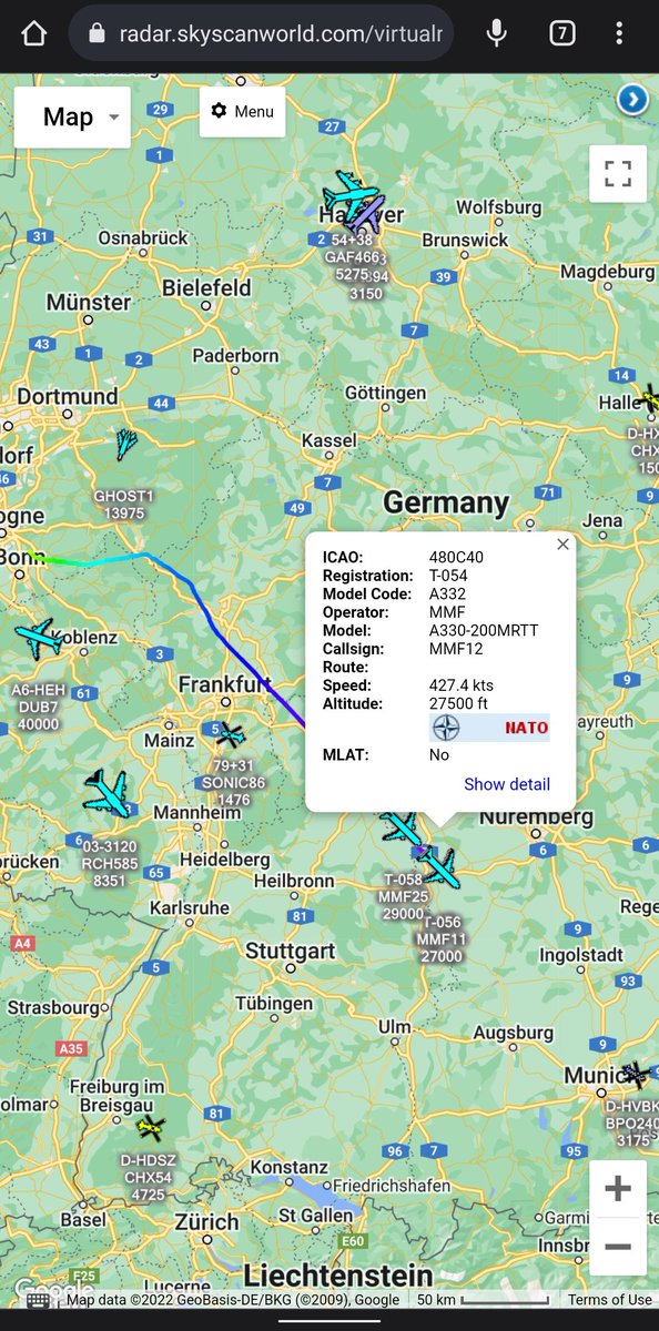 scan_sky's tweet photo. Flight Of 3 - #MMF/#NATO - A330-200 MRTTs Routing Out Of Cologne Bonn Airport 🇩🇪
T-054 - #MMF12
T-056 - #MMF11
T-058 - #MMF25
All 3 Believed To Routing To Al Dhafra Air Base 🇦🇪
Likely Starting The Journey To Darwin International Airport 🇦🇺 For Exercise Pitch Black '22. https://t.co/pHYA8E3psi