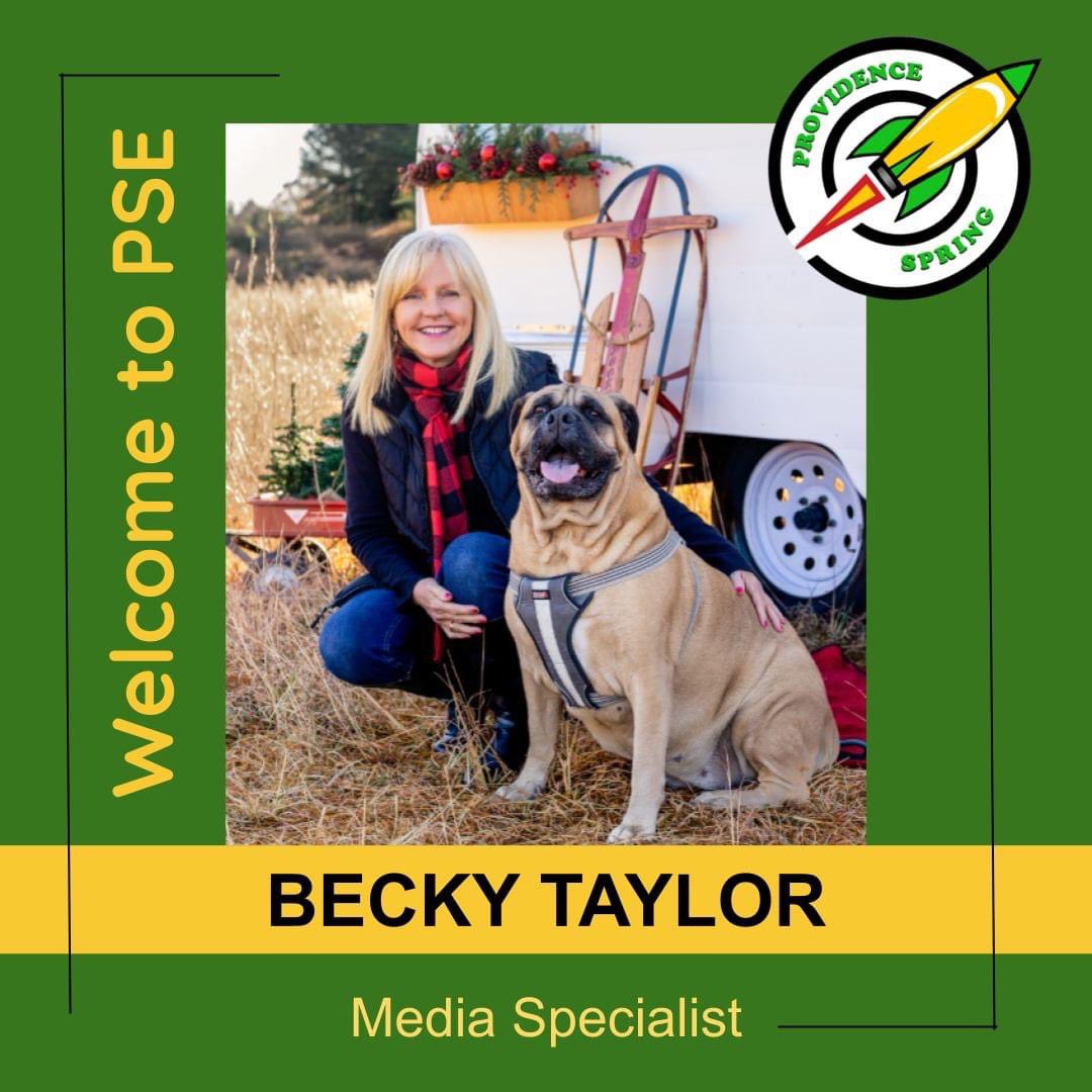 Welcome to Providence Spring, Mrs. Taylor! 

Mrs. Taylor comes to us from Union County, where she has been a media specialist for 17 years. Pictured next to her is her dog, Junie.