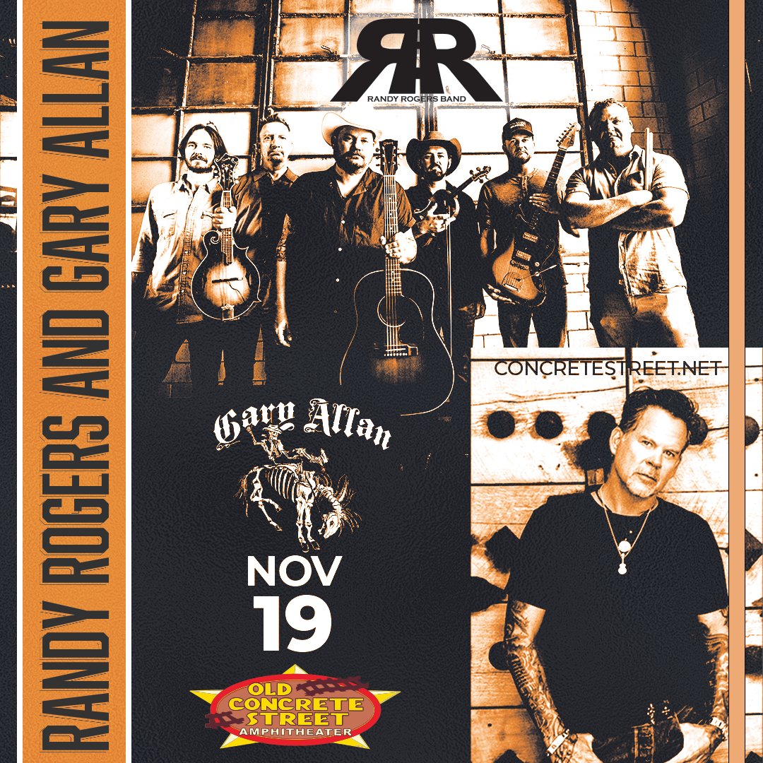 ConcreteStreet's tweet photo. NEW SHOW: @randyrogersband &amp; @GaryAllan live on the Main Stage on Saturday, Nov 19th! 

Reserved Seating will be available! Tickets go on sale this Friday at 10 AM. #LivinItLive 

🎫: https://t.co/P7wghfYxW2 https://t.co/HWqdw3QG1D